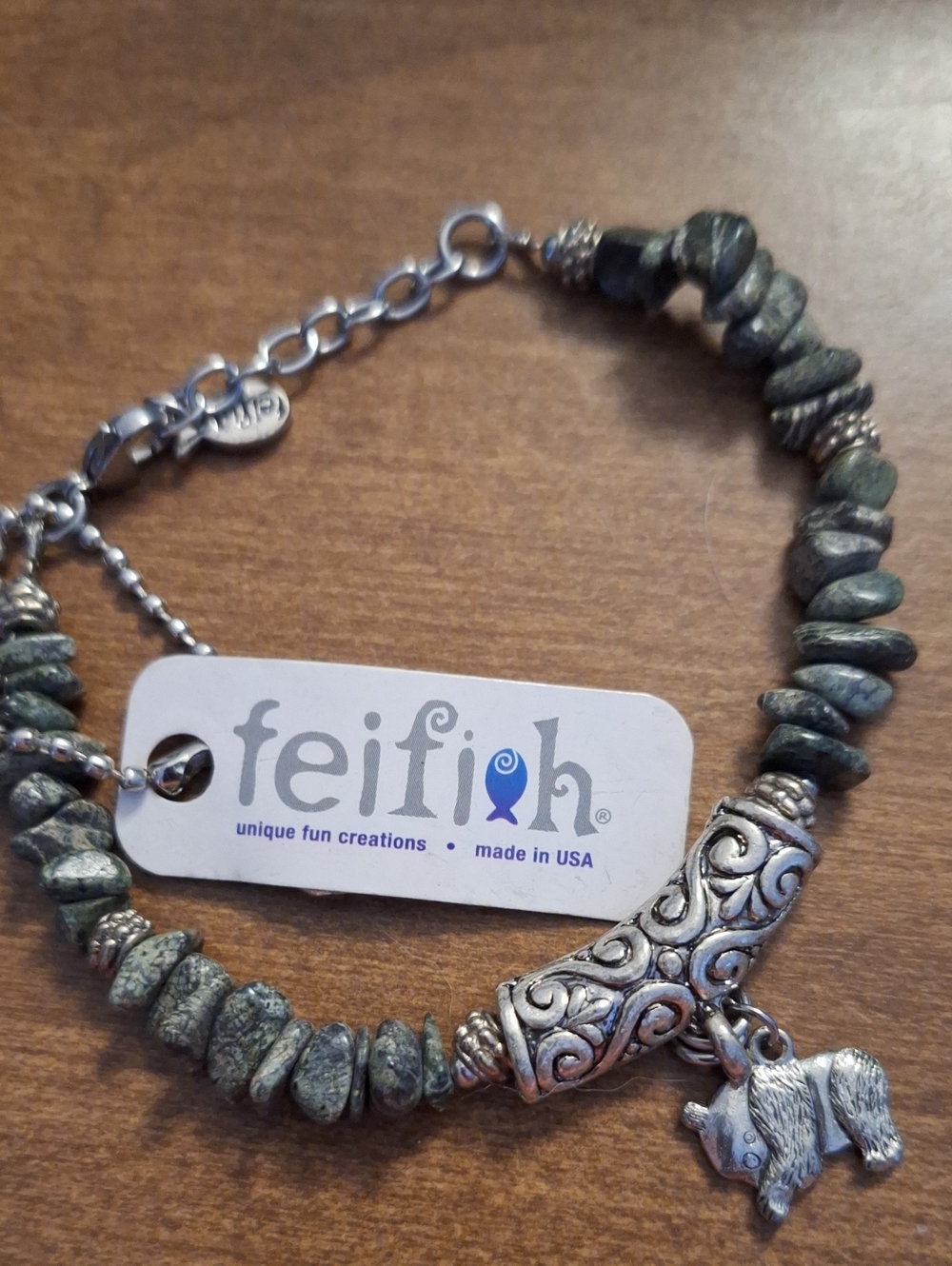 FeiFioh  Beaded Bracelet with Silver Panda Charm